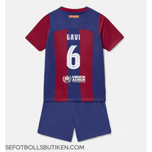 Barcelona Paez Gavi #6 Replika Babykläder Hemma matchkläder barn 2023-24 Korta ärmar (+ Korta byxor)